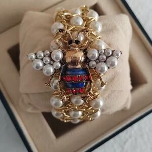 Vintage Luxury Honeybee Elegant Gold Pearl Adjustable Elastic Bee Bracelet